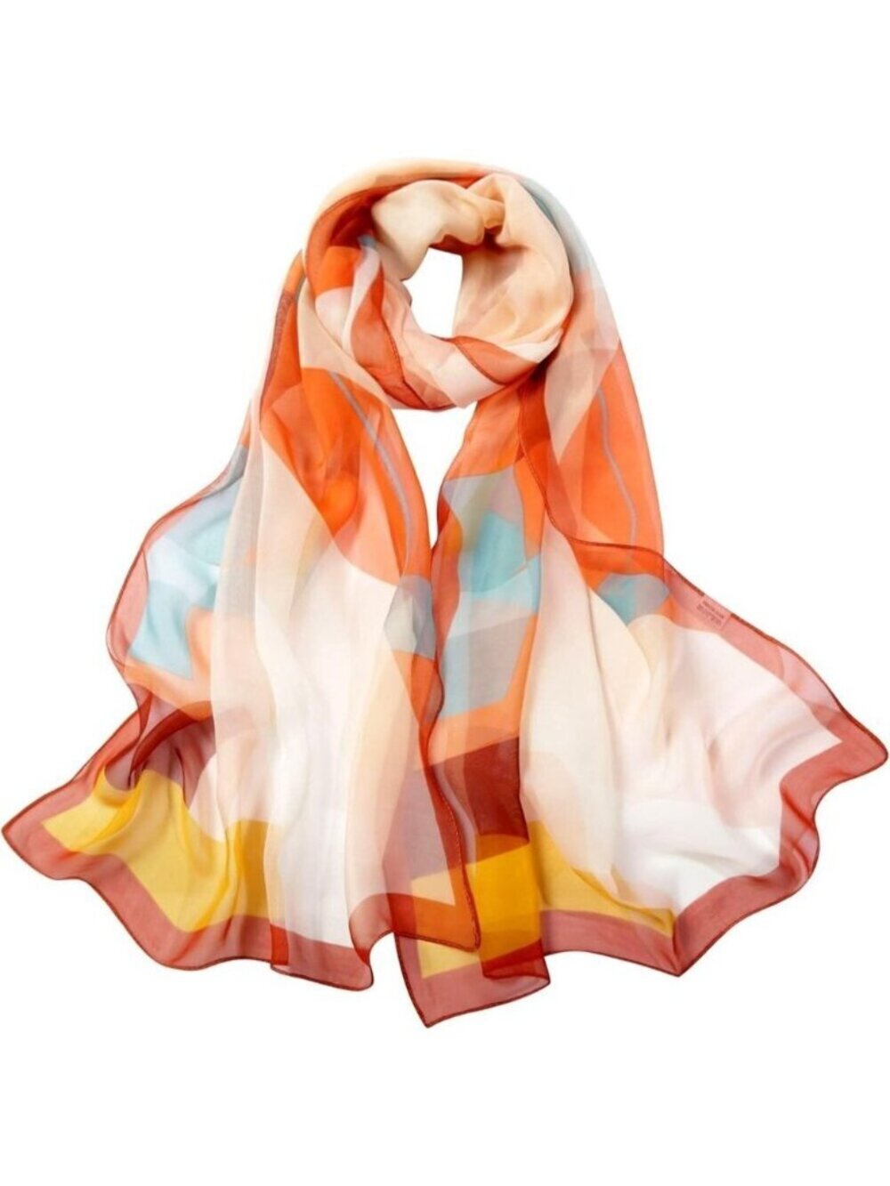 Women's Orange+yellow Fashion Lightweight Head Scarf Floral Print Chiffon Scarve